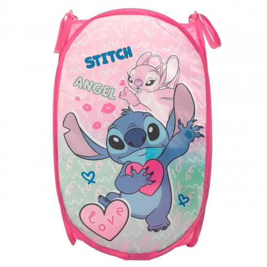 Cos Textil Pliabil Roz cu Model Stitch pentru Jucarii 35x35x58cm