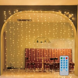 Perdea cu 200 de Becuri LED cu Lumini Ritmice & Telecomanda 2.13x1.89m de Exterior & Interior - Lumina Calda