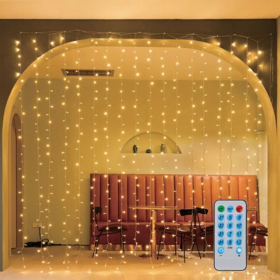 Perdea cu 200 de Becuri LED cu Lumini Ritmice & Telecomanda 2.13x1.89m de Exterior & Interior - Lumina Calda