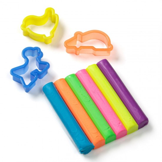 Set Plastilina 6 Culori Diferite Neon & Forme - 9 piese