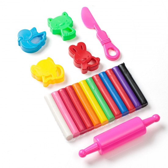 Set Plastilina 12 Culori Diferite cu Forme & Cilindru & Cutit - 18 piese