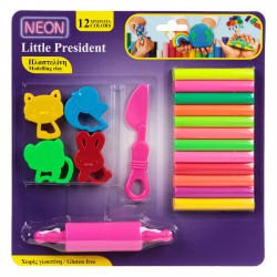 Set Plastilina 12 Culori Diferite Neon cu Forme & Cilindru & Cutit - 18 piese