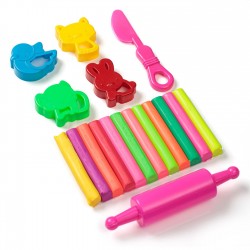 Set Plastilina 12 Culori Diferite Neon cu Forme & Cilindru & Cutit - 18 piese
