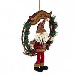 Decoratiune de Craciun Coronita din Lemn Mos Craciun 