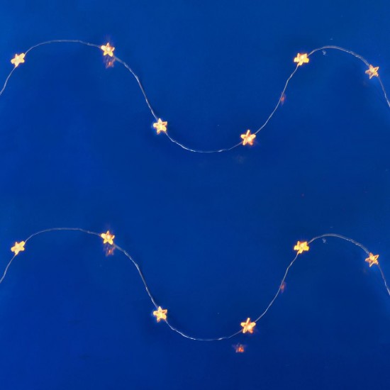 Instalatie de Lumini de Craciun cu 20 Becuri cu Baterii Stele Transparente 2.3m - Alb Calda