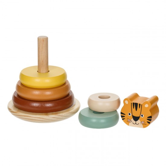 Piramida Educativa din Lemn cu 5 Inele Tigru 10x14cm