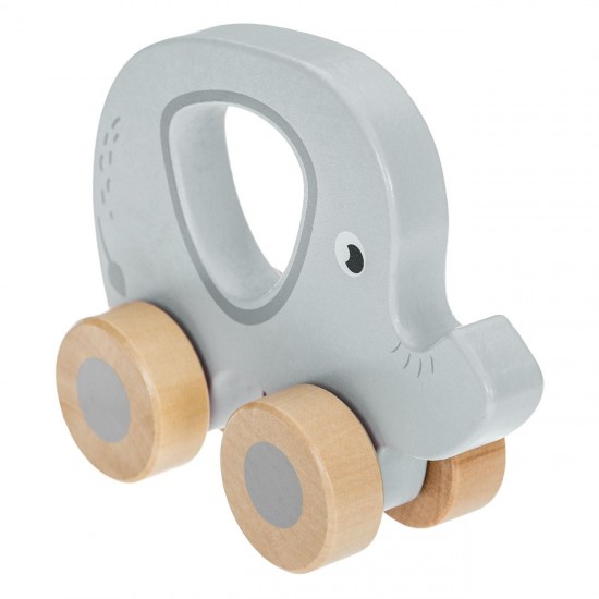 Jucarie din Lemn Elefant Gri cu 4 Roti 10.5x12.8x4.5cm