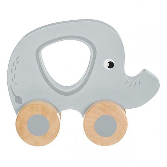 Jucarie din Lemn Elefant Gri cu 4 Roti 10.5x12.8x4.5cm
