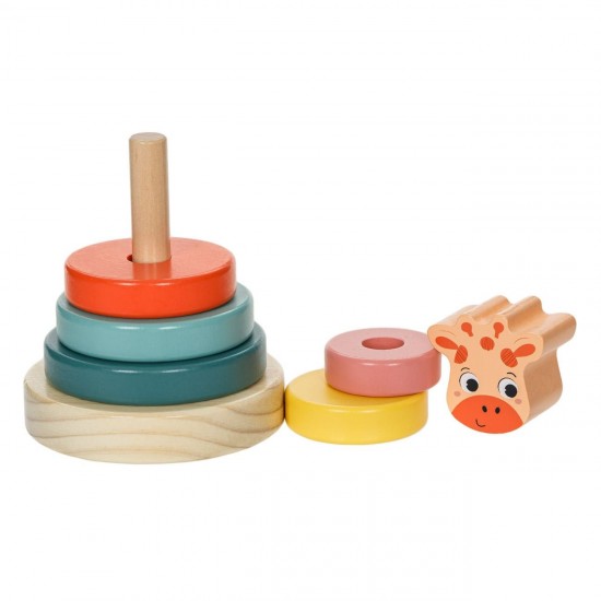 Piramida Educativa din Lemn cu 5 Inele Girafa 10x14cm