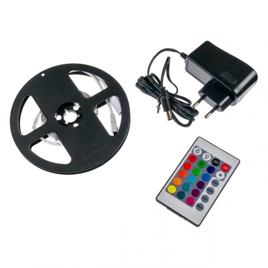 Banda Strip Light Autocolanta RGB LED cu Lumina Alba si Telecomanda 12V - 3m