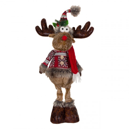 Figurina Decorativa de Craciun Ren cu Jacheta de Blana 56cm