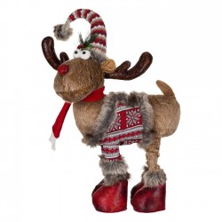 Figura Decorativa de Craciun Cerb Picioare Extensibile Fular Rosu 75-98cm