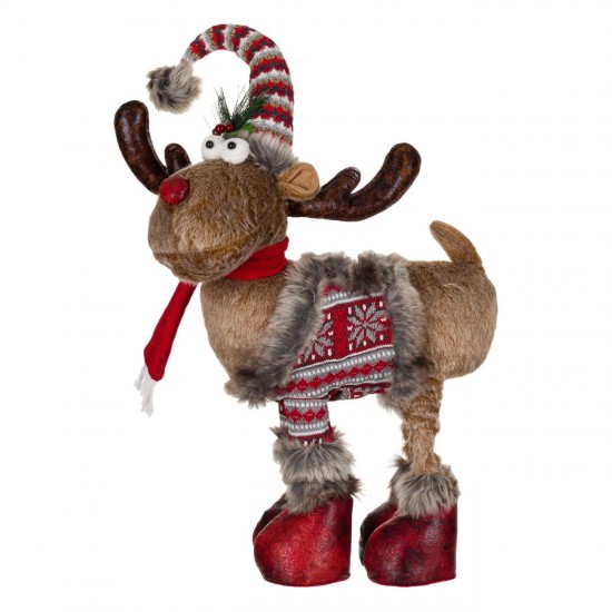 Figura Decorativa de Craciun Cerb Picioare Extensibile Fular Rosu 75-98cm
