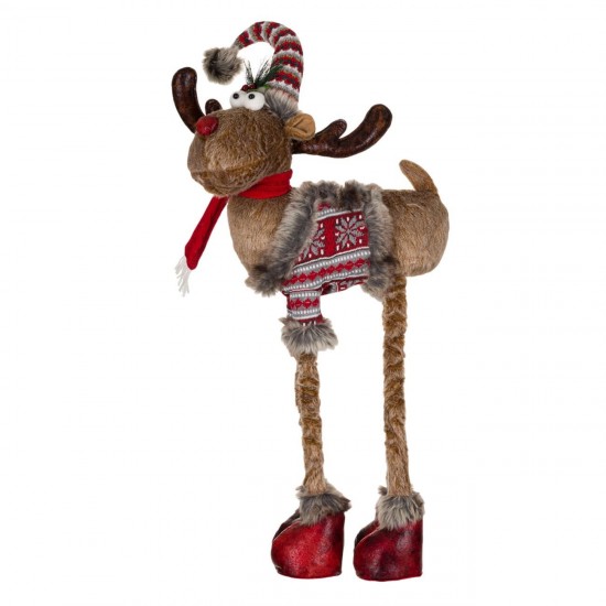 Figura Decorativa de Craciun Cerb Picioare Extensibile Fular Rosu 75-98cm