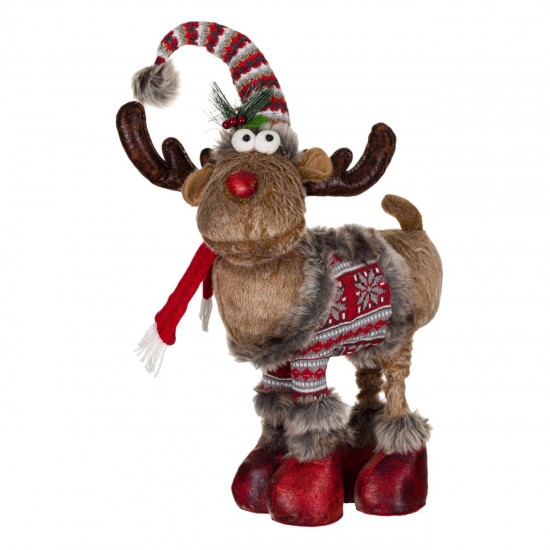 Figura Decorativa de Craciun Cerb Picioare Extensibile Fular Rosu 75-98cm
