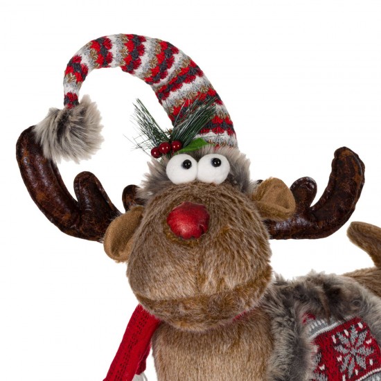Figura Decorativa de Craciun Cerb Picioare Extensibile Fular Rosu 75-98cm
