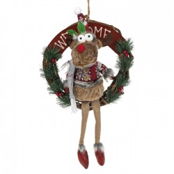 Decoratiune de Craciun din Lemn Coroana Cerb Gri 30cm