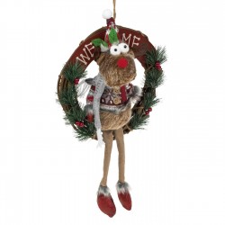 Decoratiune de Craciun din Lemn Coroana Cerb Gri 30cm