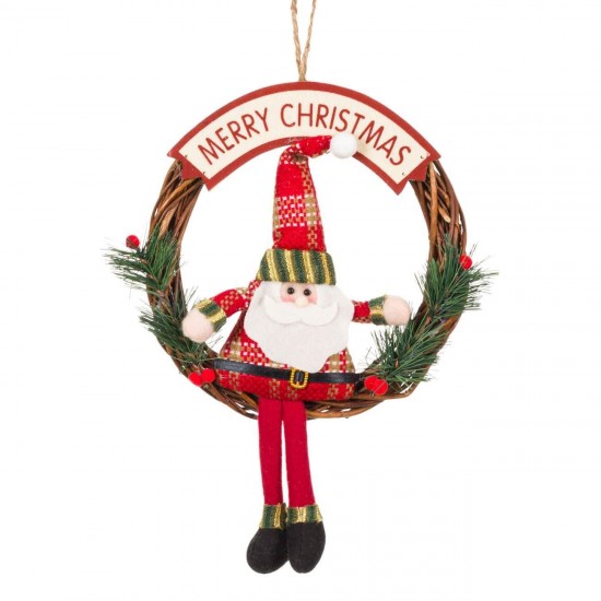Decoratiune de Lemn Coronita Mos Craciun 20cm