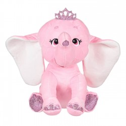 Jucarie Plus Elefant Roz Coronita Argintie Sclipici 32cm
