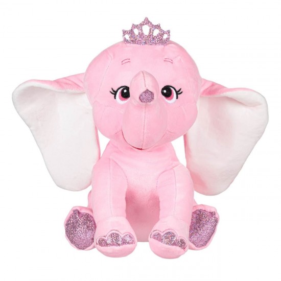Jucarie Plus Elefant Roz Coronita Argintie Sclipici 32cm