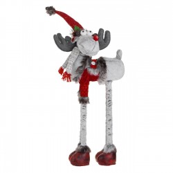Figura Decorativa Cerb de Craciun Haina Rosie Fular Gri 86cm