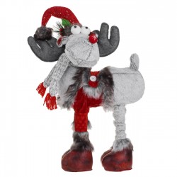 Figura Decorativa Cerb de Craciun Haina Rosie Fular Gri 86cm