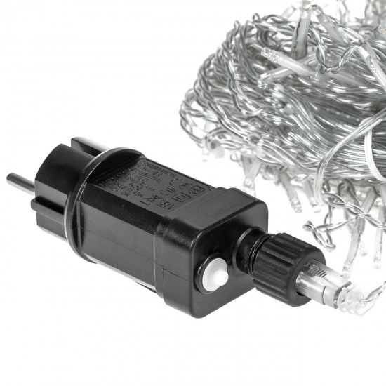 Instalatie de lumini cu 100 de becuri LED  Albe  Cablu Transparent cu 8 Programe