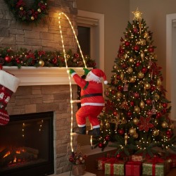 Decoratiune de Craciun Scara cu Mos Craciun cu Lumini 1.45m - Alb Cald