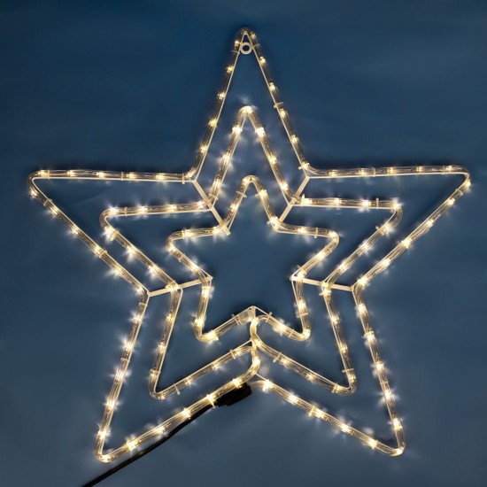 Stea Tripla cu Furtun Luminos LED 63x63cm - Alb Cald