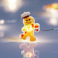 Instalatie de Lumini cu 10 Becuri LED cu Baterii Om de Turta Dulce 0.90m - Alb Cald