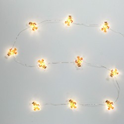 Instalatie de Lumini cu 10 Becuri LED cu Baterii Om de Turta Dulce 0.90m - Alb Cald