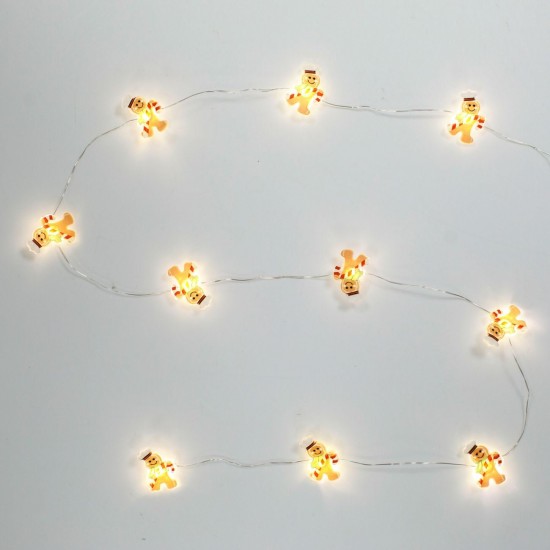 Instalatie de Lumini cu 10 Becuri LED cu Baterii Om de Turta Dulce 0.90m - Alb Cald