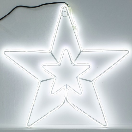 Stea Dubla din Furtun Luminos 57x57cm - Alb Rece