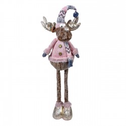 Figura Decorativa de Craciun Cerb cu Haina Roz Caciula Fular 97cm