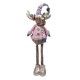 Figura Decorativa de Craciun Cerb cu Haina Roz Caciula Fular 97cm