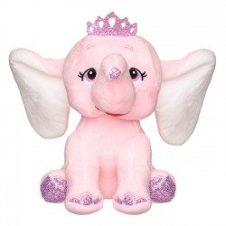 Elefant de Plus Roz cu Urechi Mari Glitter Argintiu Coroana 21cm