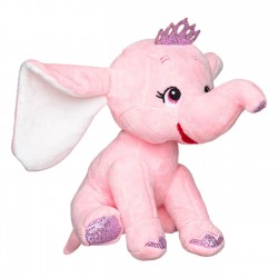 Elefant de Plus Roz cu Urechi Mari Glitter Argintiu Coroana 21cm