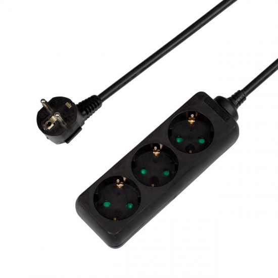 Prelungitor cu 3 Prize Negru cu Siguranta pentru Copii 3680W