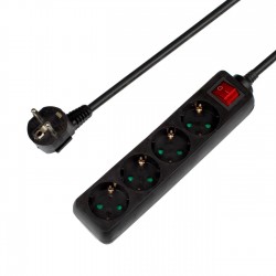 Prelungitor cu 4 Prize Negru Siguranta pentru Copii & Intrerupator 3680W