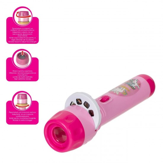 Lanterna Proiector Roz Unicorn cu 3 Diapozitive