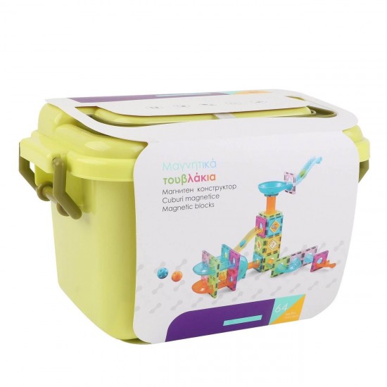 Valiza cu Caramizi Magnetice Colorate - 64 de piese