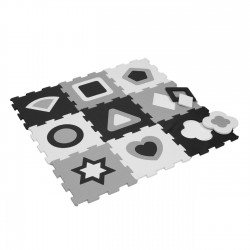 Covor Puzzle Forme Geometrice Alb Negre pentru Copii 32x32cm (9 piese)
