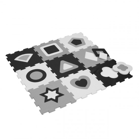 Covor Puzzle Forme Geometrice Alb Negre pentru Copii 32x32cm (9 piese)