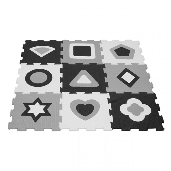 Covor Puzzle Forme Geometrice Alb Negre pentru Copii 32x32cm (9 piese)