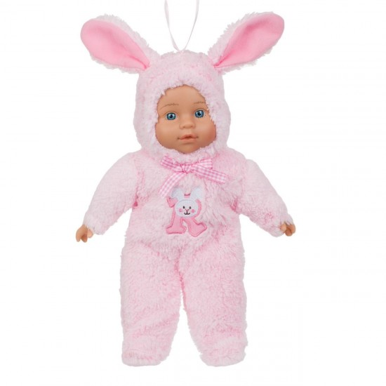 Papusa Bebelus Imbracata Iepuras Roz 34cm