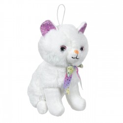 Pisica e Plus Alba Urechi Fucsia cu Glitter 18cm