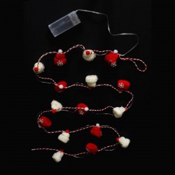Instalatie de Lumini cu 20 de Becuri LED cu Baterii Caciulite Rosii Albe - 1.45m - Lumina Calda