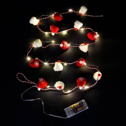 Instalatie de Lumini cu 20 de Becuri LED cu Baterii Caciulite Rosii Albe - 1.45m - Lumina Calda