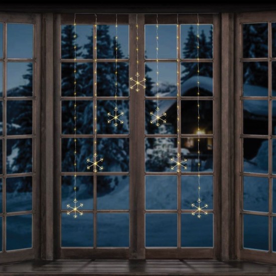 Instalatie de Lumini Perdea cu 147 de becuri LED & 7 Fulgi 2m de Exterior & Interior - Alb Cald